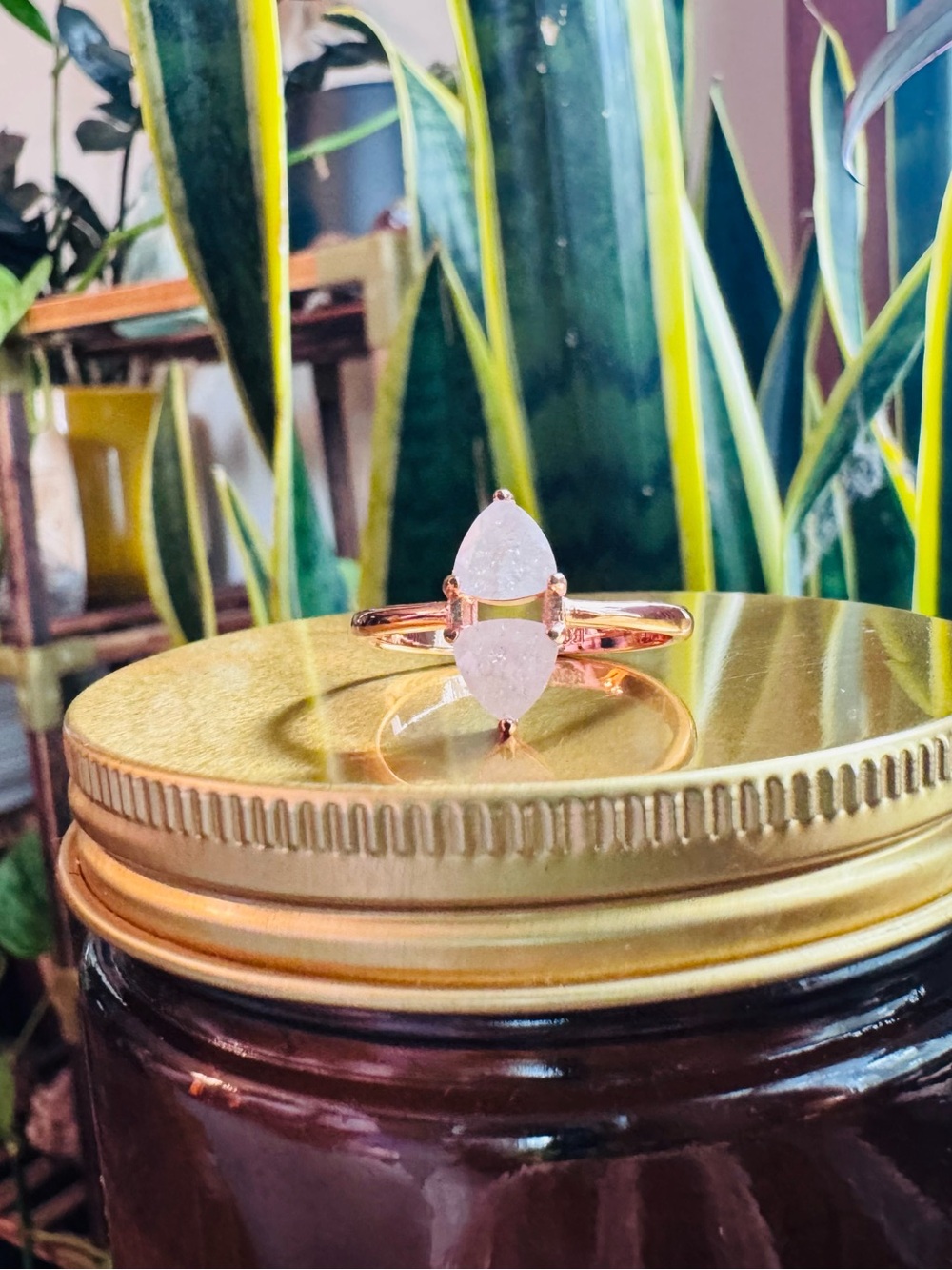 Bomb Party Rose Gold Moonstone Pear Double Stone Ring